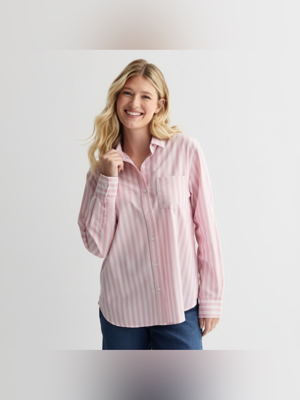 Sonoma Blush and White Striped Everyday Button-Up Shirt 100% Cotton